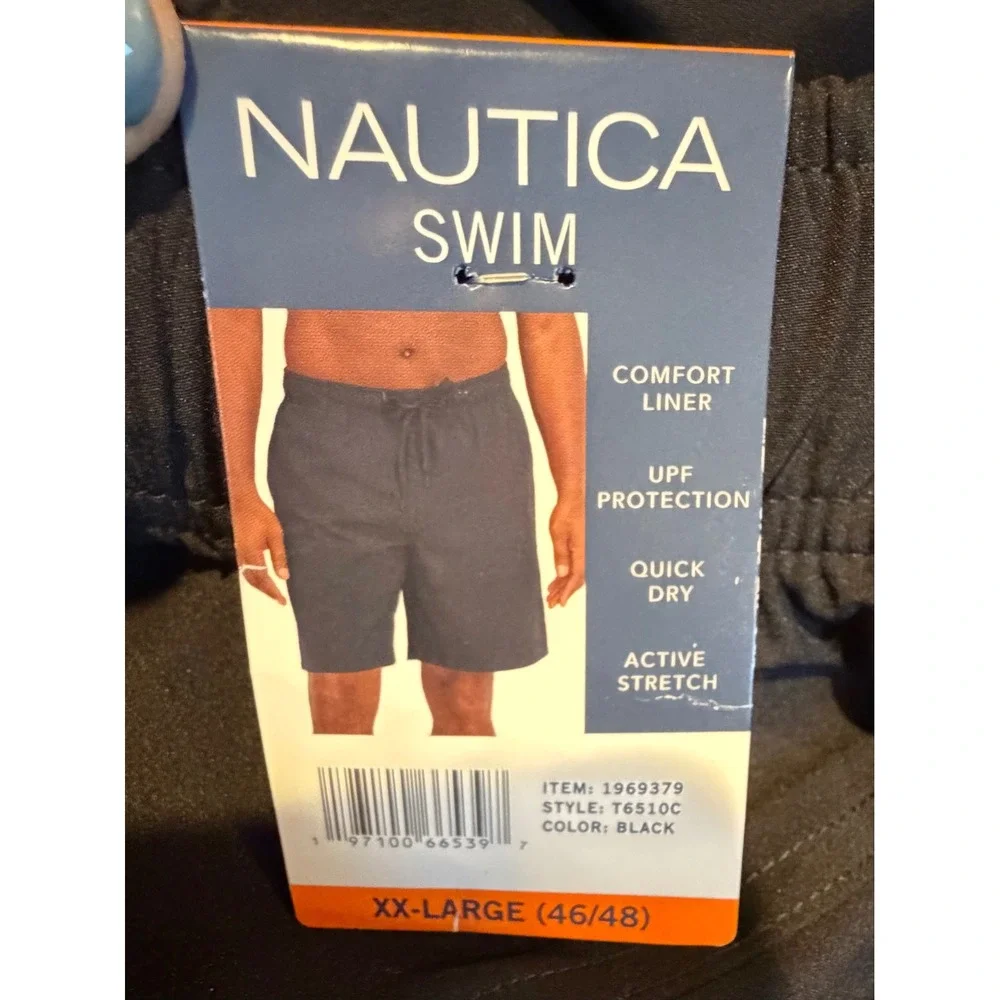 NWT Nautica Mens Swim Trunks Black Classic Fit 8.5 Inseam XXL Quick Dry Summer